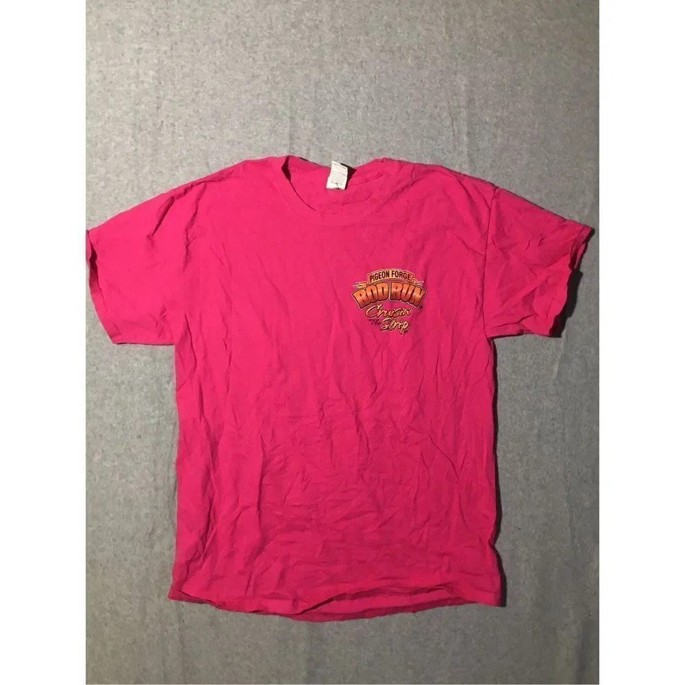 Womens Gildan Shirt Size Large Cotton Hot Pink Pigeon Forge Hot Rod Casual